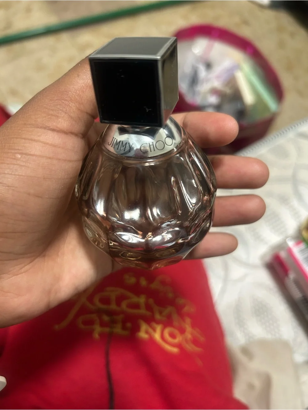 Jimmy Choo Pink Body Lotion with Silver-Toned Mini Perfume Bottle